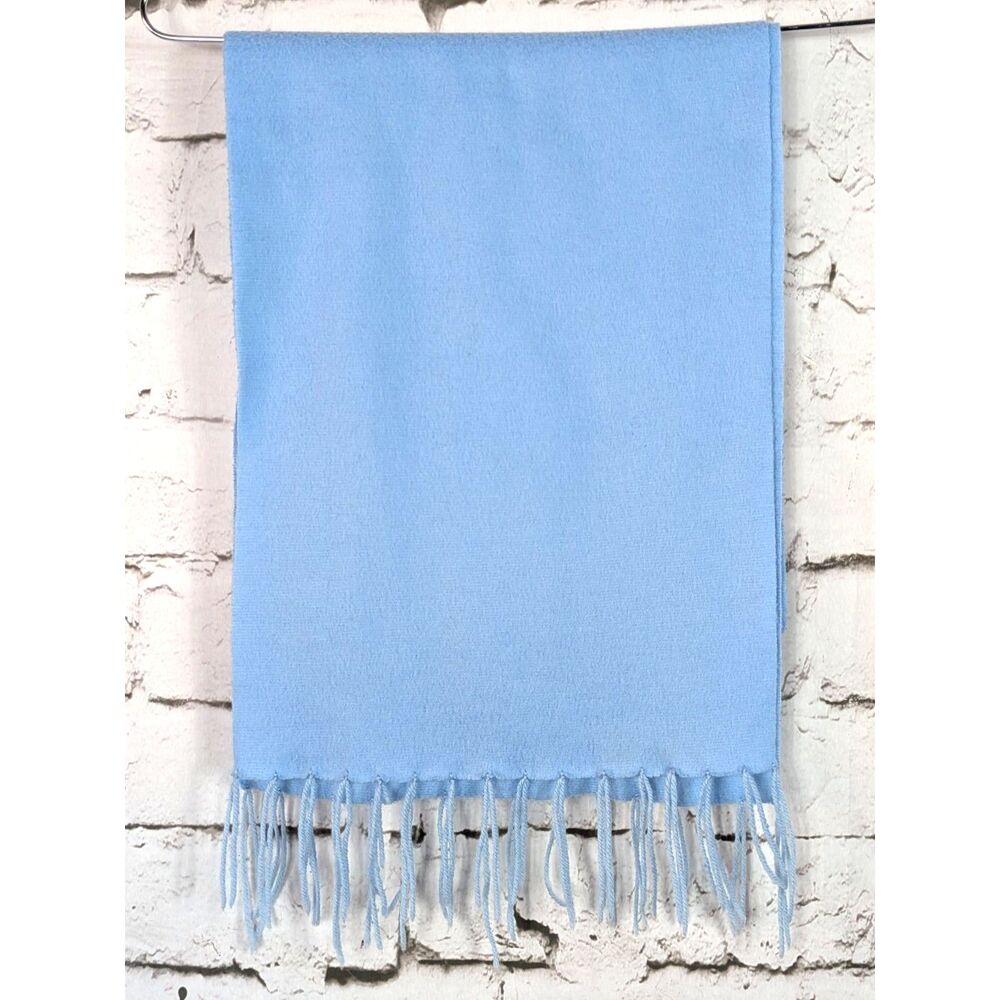 VINTAGE ROYAL ROSSI 100% Cashmere Fringe Scarf Mongolia Blue Luxury 58"x 12"